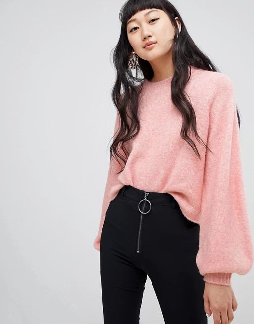 Weekday balloon sleeve knit in pink | ASOS US