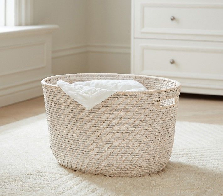Quinn Tapered Oval Basket Whitewashed | Pottery Barn Kids