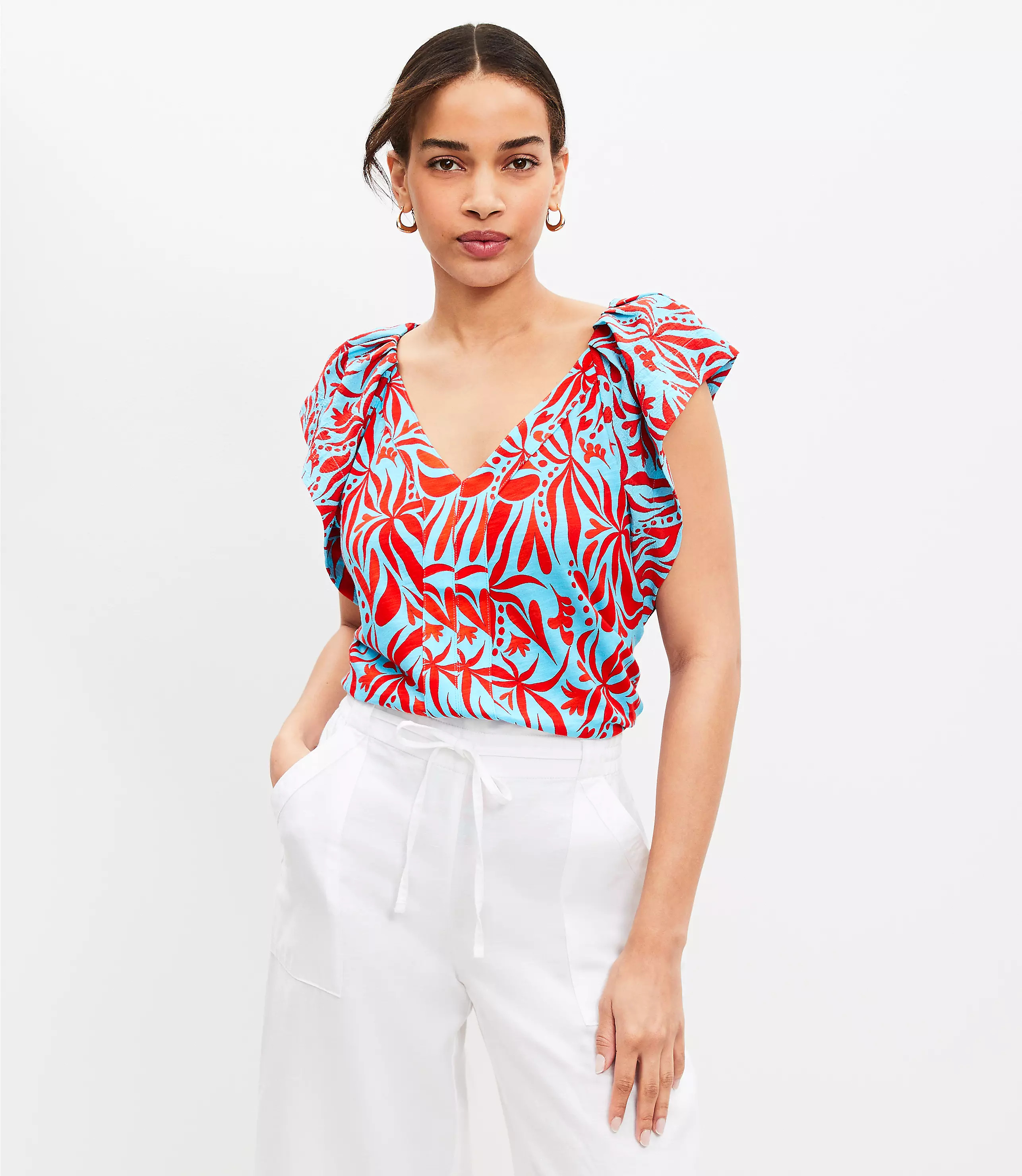 Flutter Sleeve Mixed Media Top | LOFT