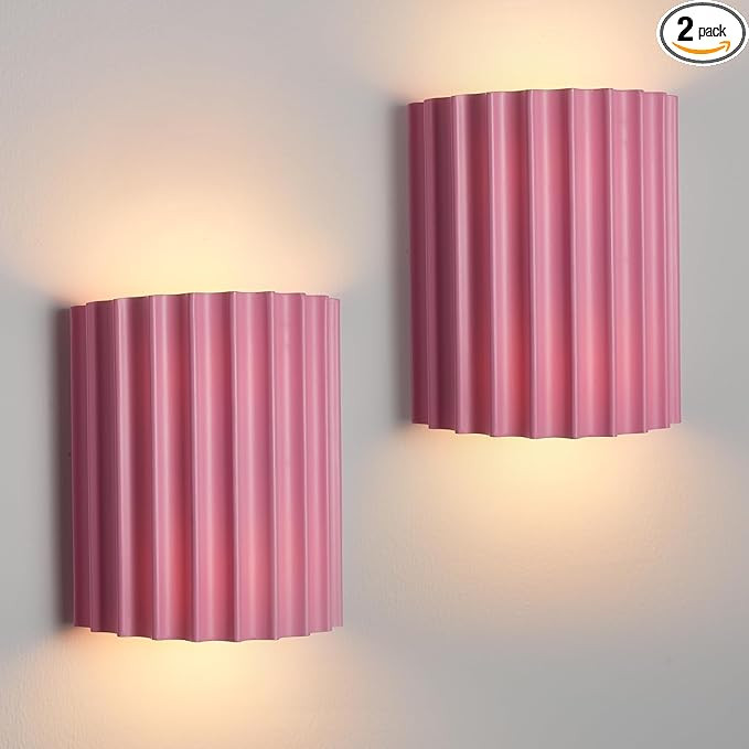 Pink Resin Modern LED Wall Sconces Wall Lighting Set of 2, Indoor Hardwired Wall Mount Light Fixt... | Amazon (US)