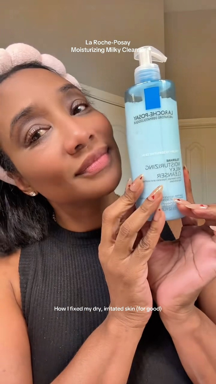 Milky Moisturizing Cleanser

POV: You're tired of cleansers that leave

your face feeling tight, dry, and irritated.

® If your skin barrier is compromised, it's

time to swap the harsh foam for the La

Roche-Posay Toleriane Moisturizing Milky

Cleanser. It's a gentle melting milk that

cleanses dry, sensitive, and allergy-prone

skin without stripping away its natural

moisture. Reset your routine and thank me
later! C

EffortlesslyChic • 7h ago
> Milky Texture: It cleanses without removing the essential oils my skin needs to stay plump.
›Prebiotic Formula: It actually helps restore the skin's natural protective barrier while you wash.
›Efficiency: It's gentle enough for my morning refresh but strong enough to prep my skin for a full day of makeup.
Reset your skin routine. Swap the harsh scrubs for a milky cleanser.

#SkinCare101 #HealthySkinBarrier
#CleansingMilk #larocheposaypartner
#DrySkinTips

#LTKselfcare #LTKmorningroutine #LTKBeauty