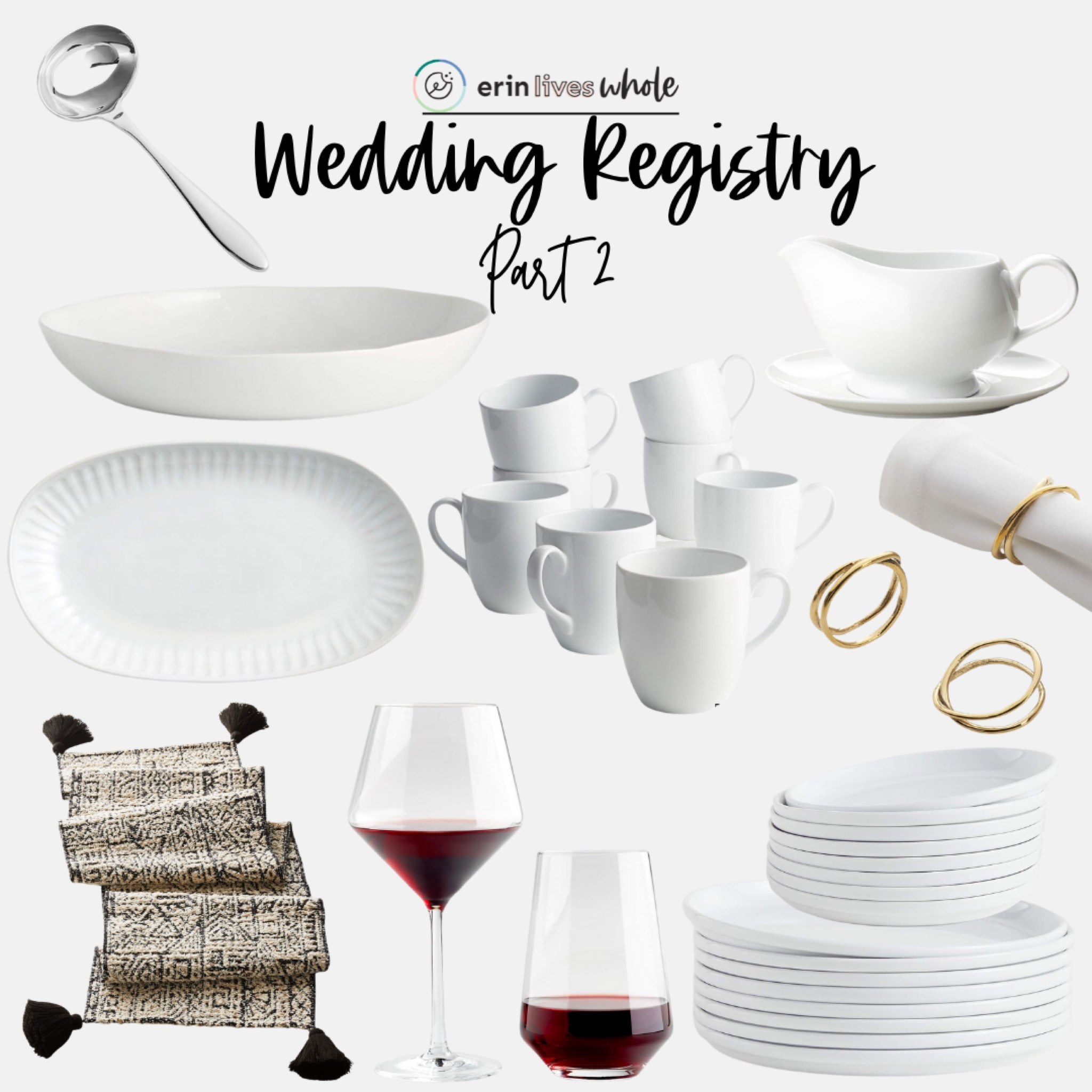 Wedding Registry Part 2. Gravy Boat, Platter, Stemless Wine Glass, Dinner Plates, Wine Glass Salad Plates, Mugs, Serving Bowl, Ladle, Runner, Napkin Ring

#LTKFind #LTKhome #LTKwedding