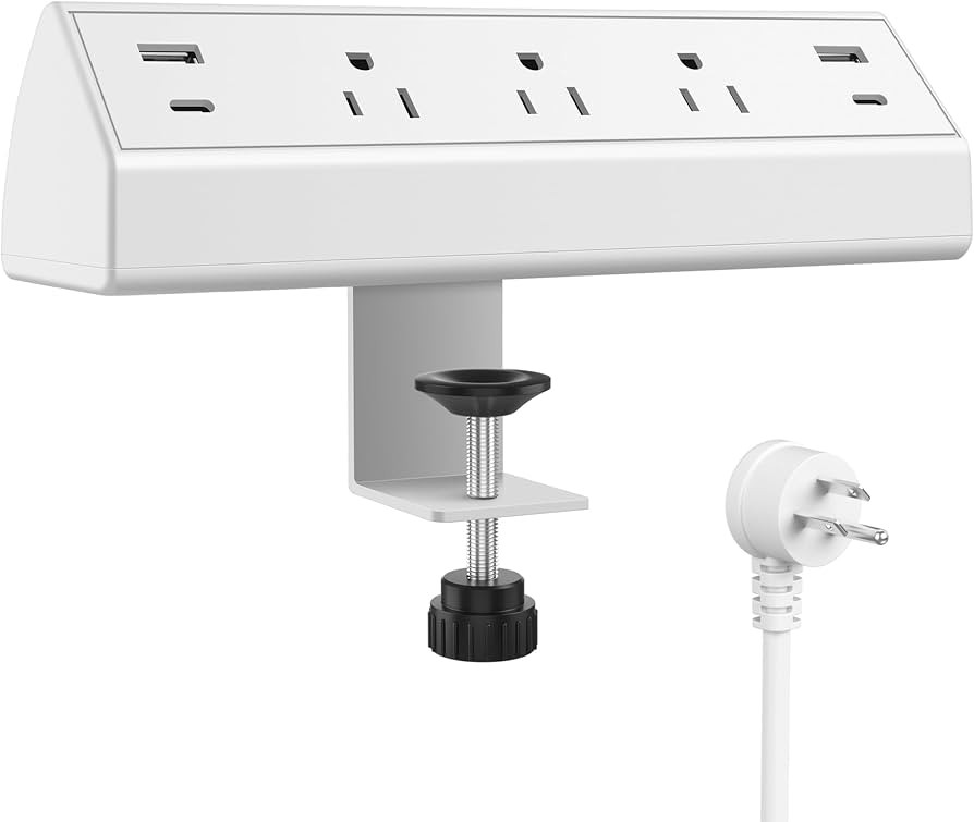 Jgstkcity Desk Clamp Power Strip,40W Total Fast Charging Station,2 PD 20W USB C Ports,Desk Edge Mount Surge Protector for Home, Office,3 Outlets,Fit 1.96" Tabletop Edge,ETL Listed,White | Amazon (US)
