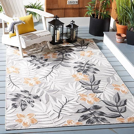 Safavieh Cabana Collection 6'5" x 9'6" Grey/Ivory CBN405A Floral Indoor/Outdoor Non-Shedding Easy... | Amazon (US)