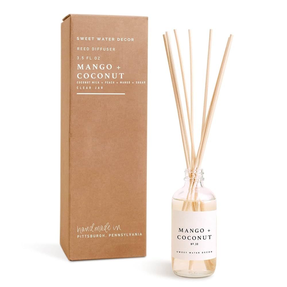 Sweet Water Decor Mango + Coconut Reed Diffuser Set | Pineapple, Mango, Orange, Coconut Milk Scen... | Amazon (US)