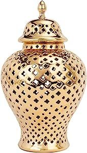 ARTLINE Traditional Pierced Ginger Jar with Lid, Carved Lattice Decorative Temple Jar, Cut Out Ce... | Amazon (US)