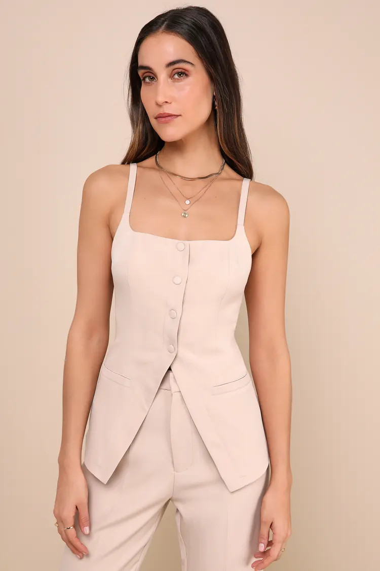 Chic Muse Beige Button-Front Cami Vest Top | Lulus