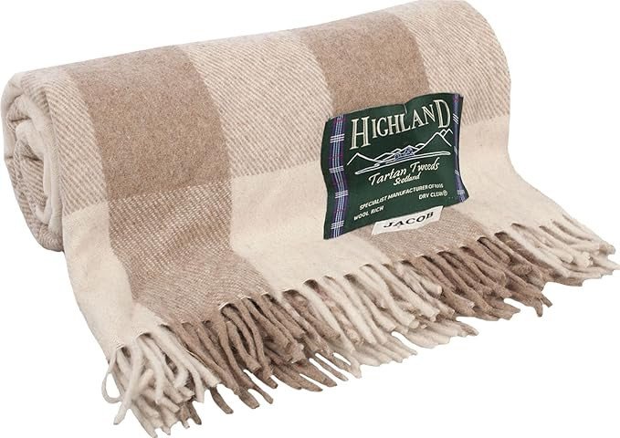 I LUV LTD Jacob Check Tartan Cream Brown Tweed Sofa Throw Blanket 75% Wool Plaid Large Throws for... | Amazon (UK)