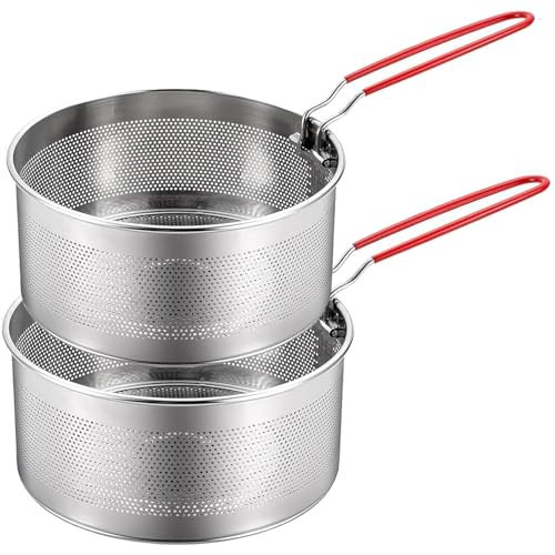 Pasta Strainer Set of 2, Stainless Steel Noodle strainer with Removable Handle Metal Pasta Strainer Basket Deep Fryer Basket, Kitchen Colander for Washing Draining Deep-frying Boiling Steaming | Amazon (US)