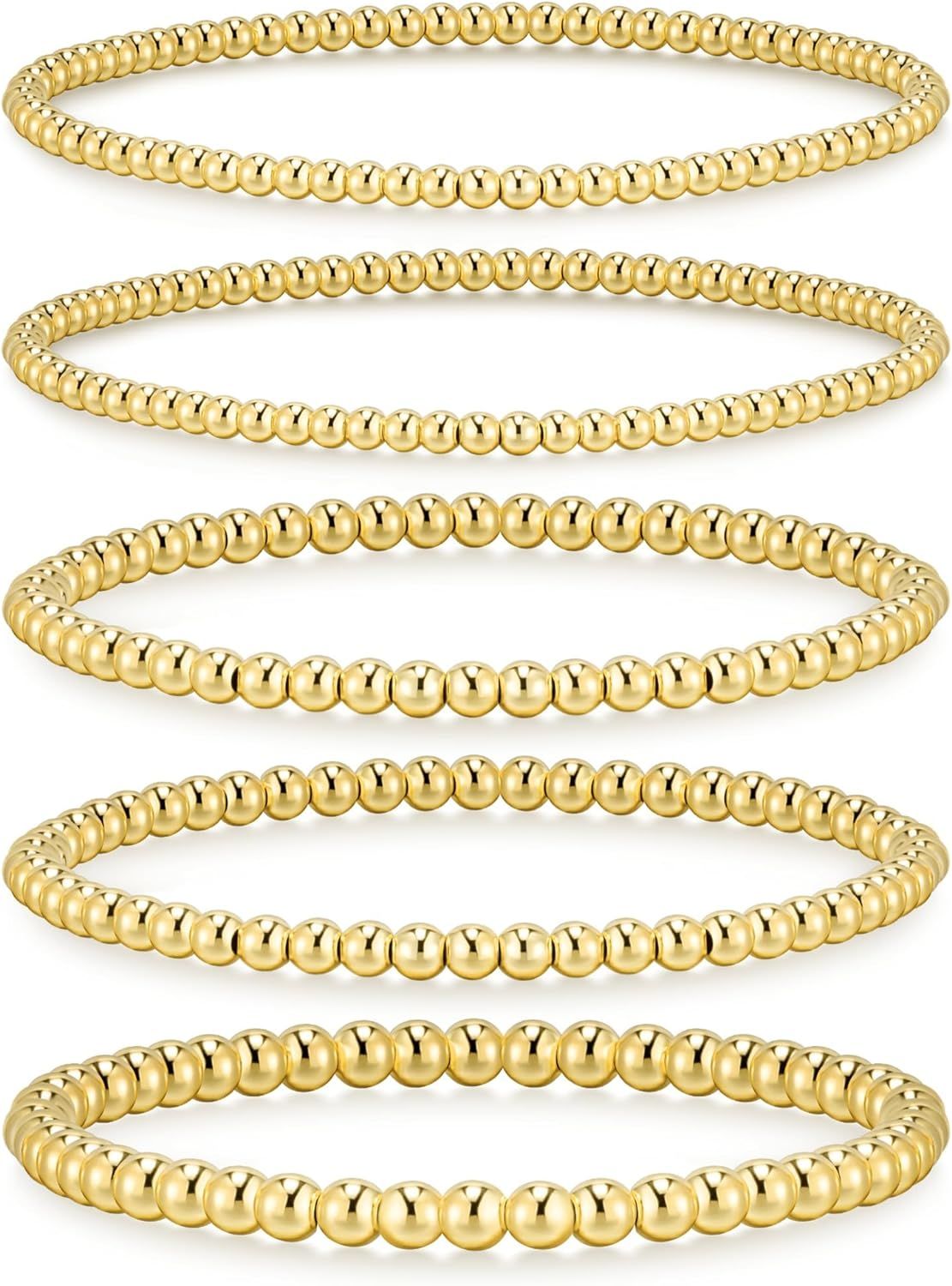 jollone Gold Bracelets for Women Gold Beaded Bracelets for Women 14K Gold Plated Stretch Gold Bra... | Amazon (US)
