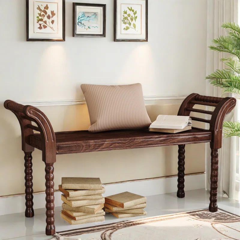 Elegant Retro Style End Bench With Gourd Shaped Legs | Wayfair North America