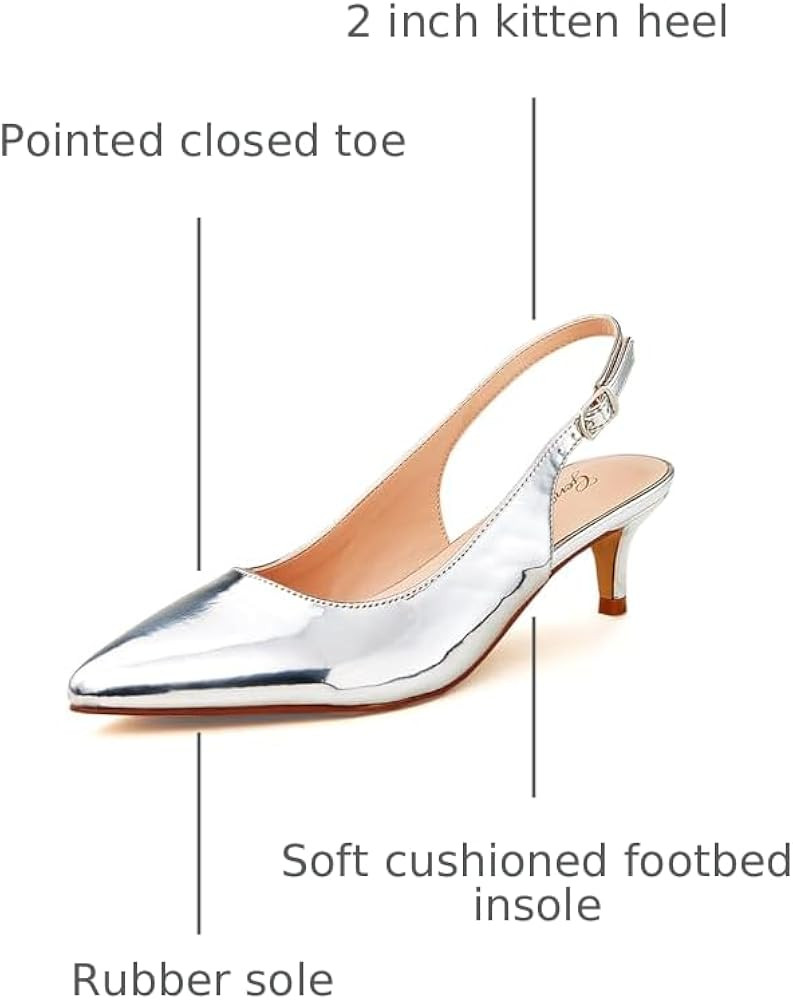 GENSHUO Low Kitten Heels Women's Slingback Dressy Pumps Pointed Closed Toe Ankle Strap Elegant We... | Amazon (US)