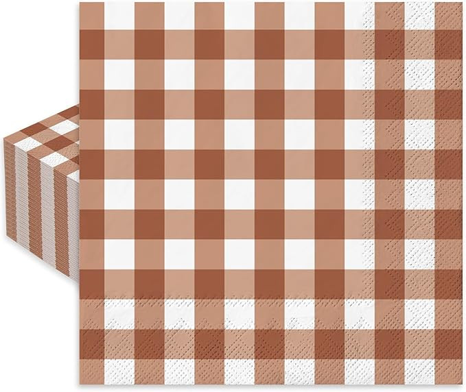 Whaline Terracotta Paper Napkin Buffalo Plaid Disposable Napkins Fall Brown Luncheon Napkin Dinne... | Amazon (US)
