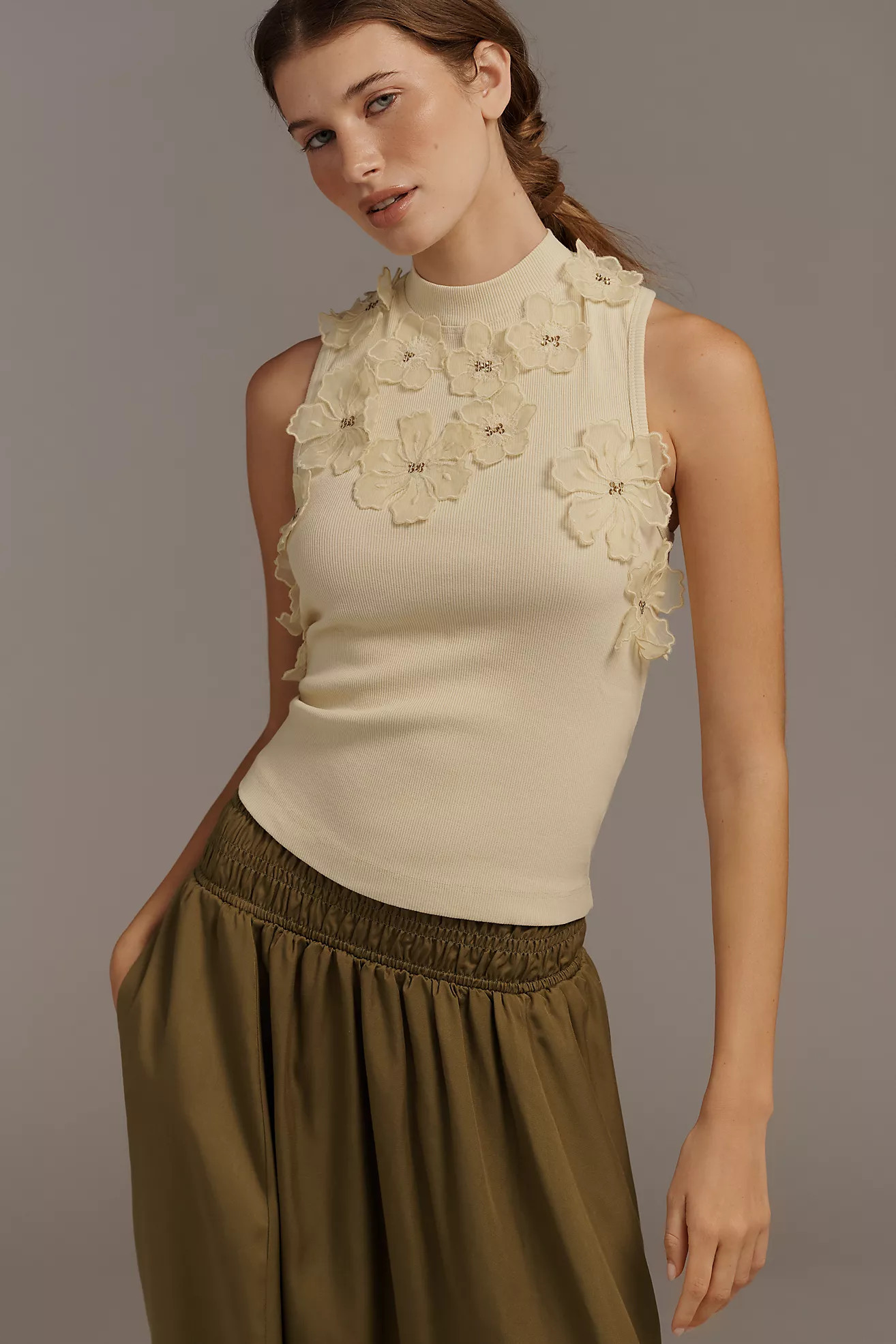 By Anthropologie Sleeveless 3D Floral Appliqu\u00e9 Top | Anthropologie (US)