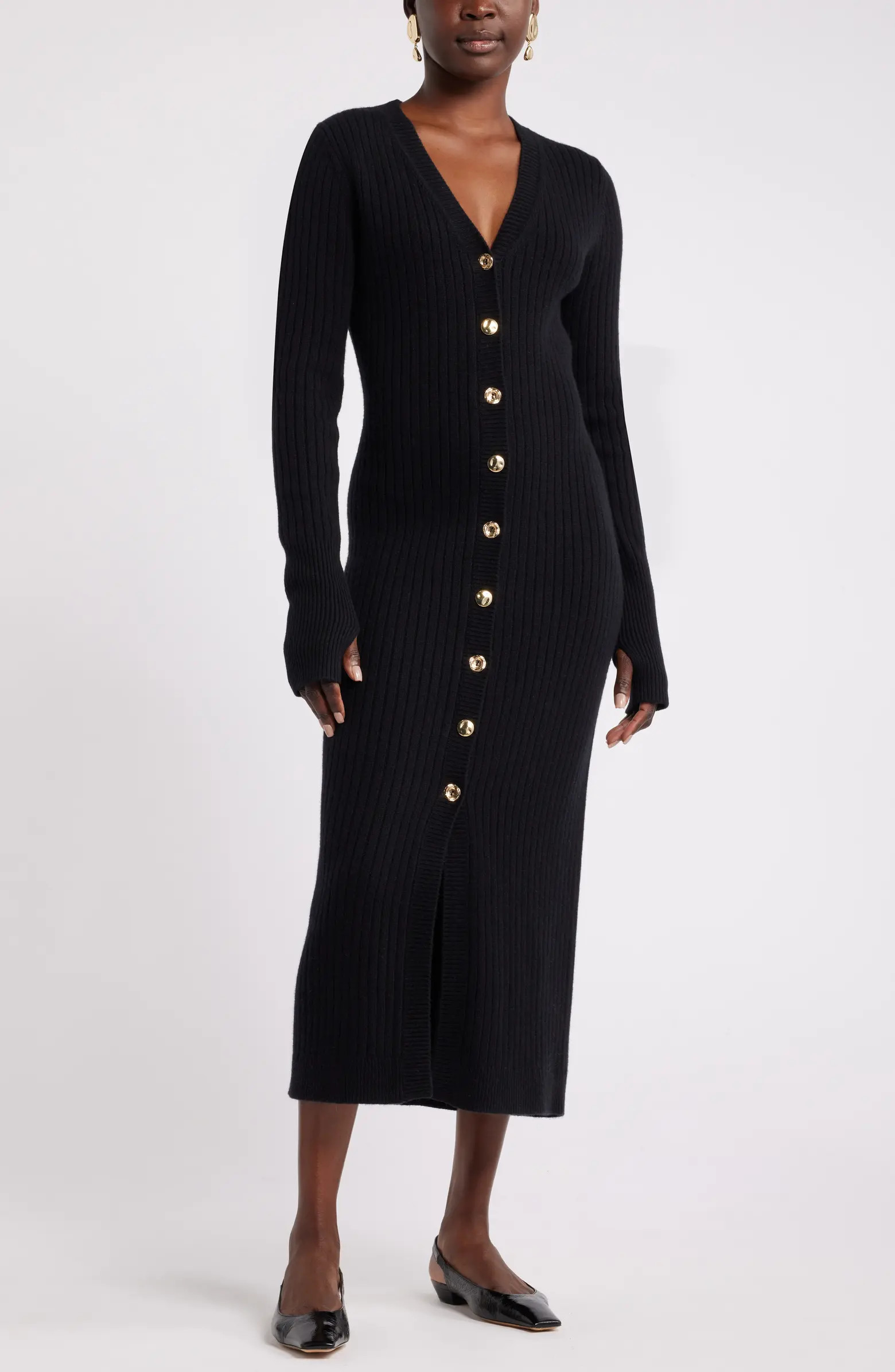 Harbison Long Sleeve Rib Midi Sweater Dress | Nordstrom