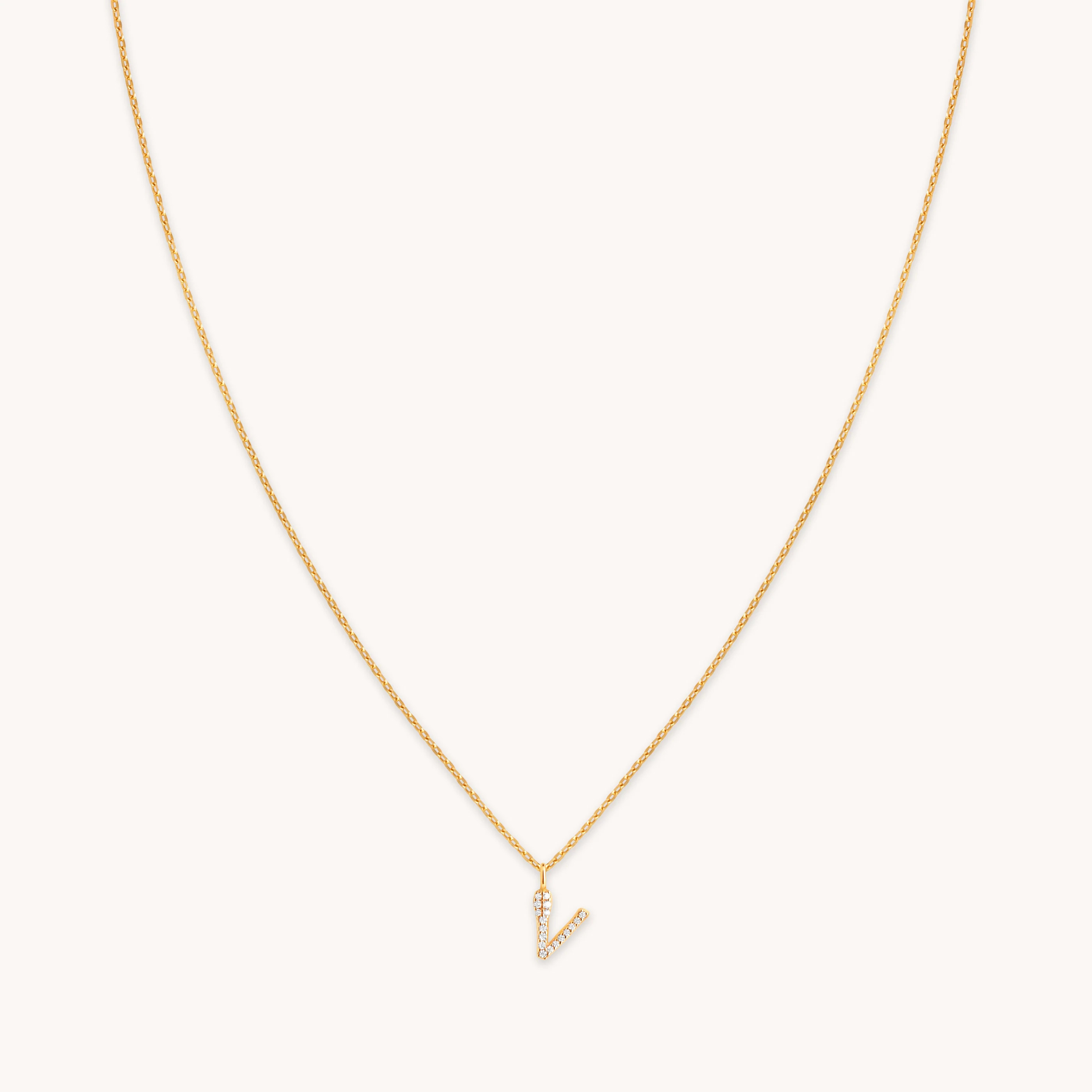 V Initial Pavé Pendant Necklace in Gold | Astrid & Miyu UK