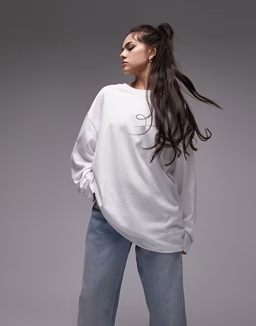 Topshop premium seam detail long sleeve skater in white | ASOS (Global)