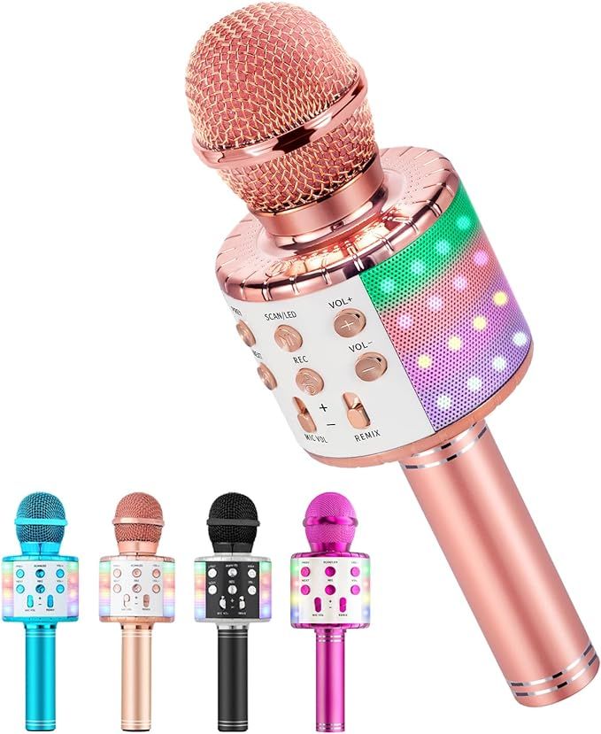 Karaoke Microphone for Kids Singing,Milerong 5 in 1 Wireless Bluetooth Microphone with LED Lights... | Amazon (US)
