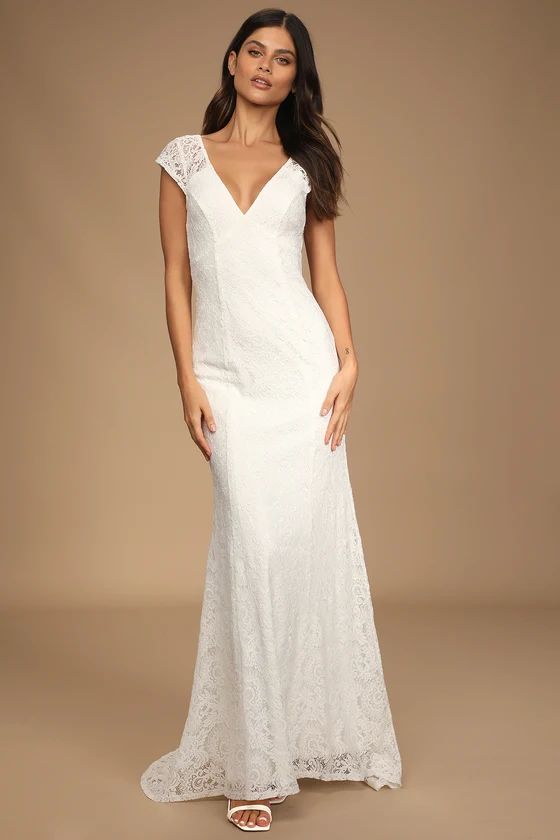 Your Love Tonight White Lace Button-Back Mermaid Maxi Dress | Lulus (US)