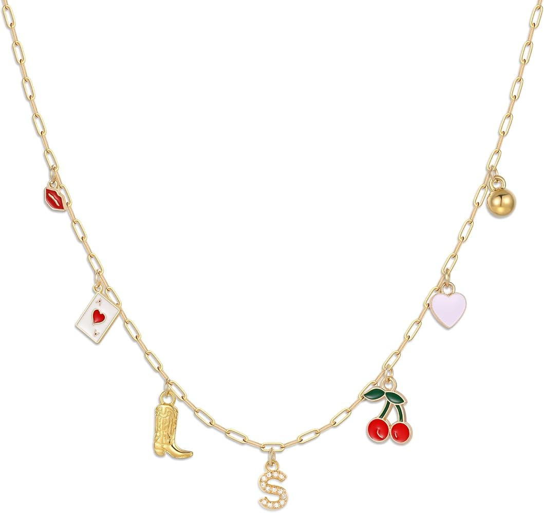 Korotho Initial Cowgirl Charm Necklaces for Women, 14K Gold Plated Dainty Western Cowgirl Cherry ... | Amazon (US)
