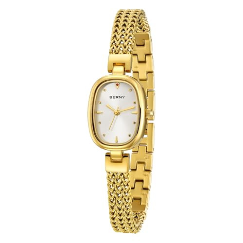 BERNY Small Gold Watches for Women Waterproof Dainty Women's Wrist Watch Vintage Ladies Analog Quartz Watches for Small Wrists Stainless Steel Sunray Dial Luxury Birthday Present | Amazon (US)