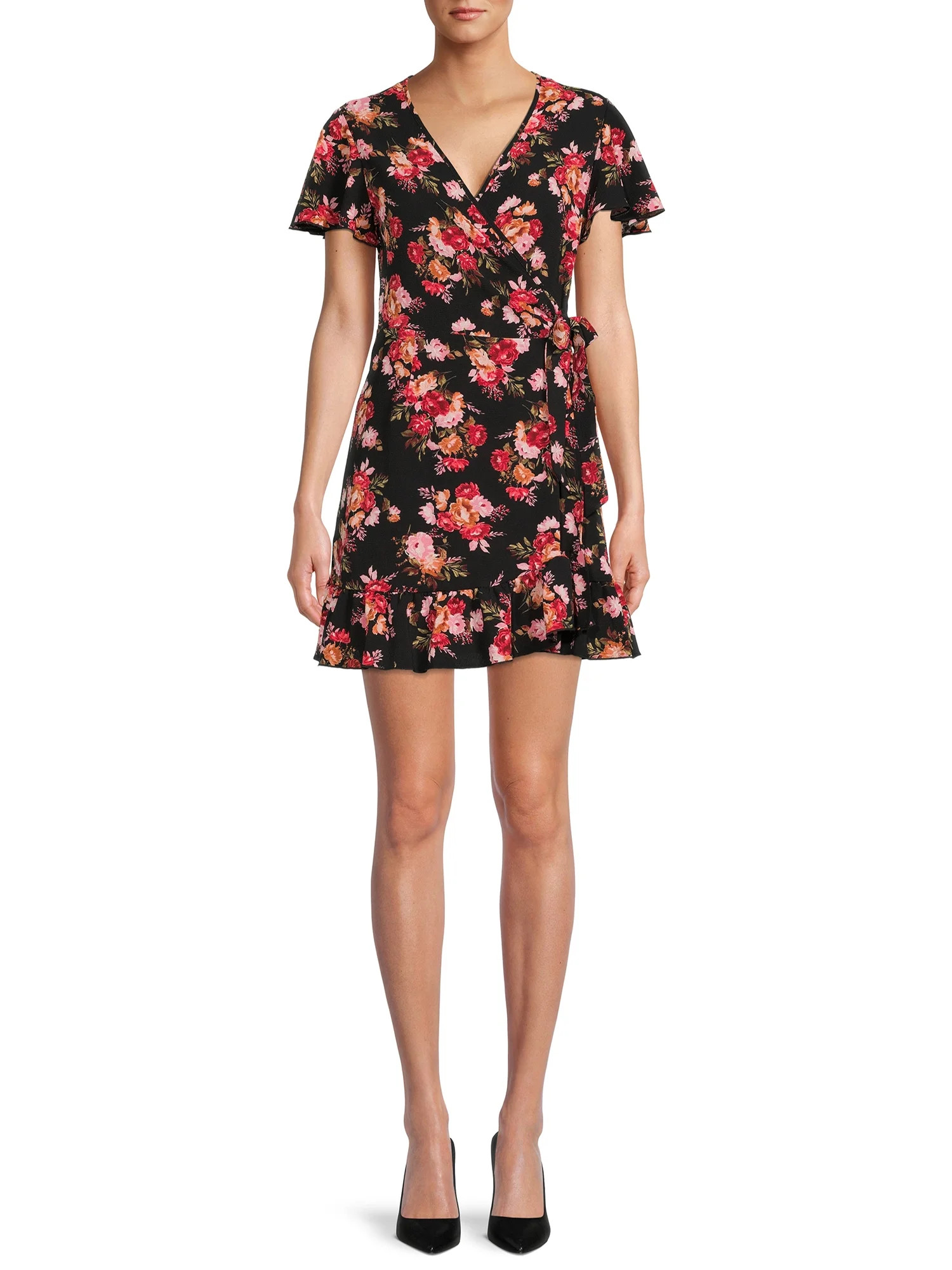 Nine.Eight Women Flutter Sleeve Short Wrap Dress | Walmart (US)