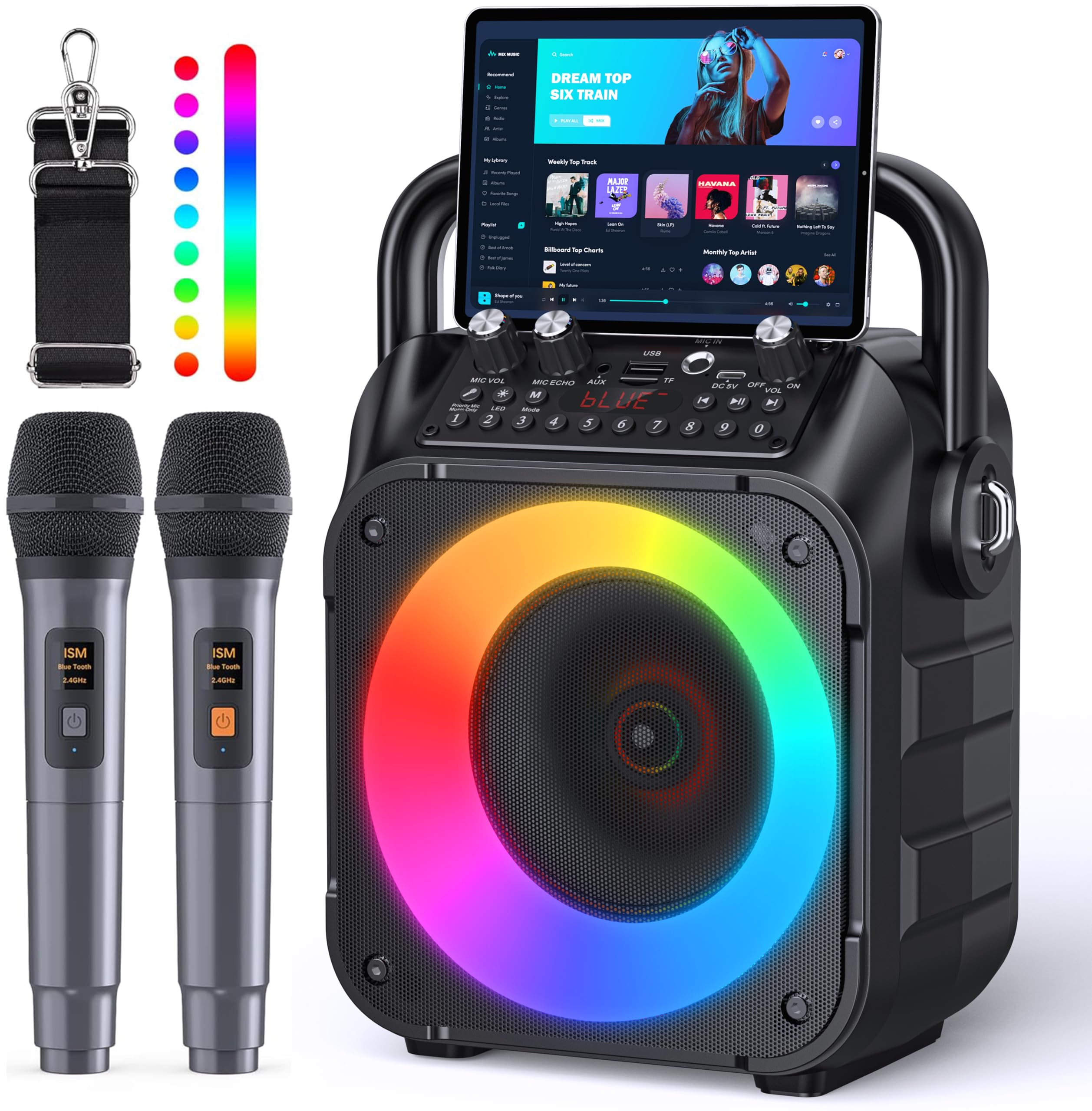 Karaoke Machine, Portable Bluetooth Speaker with 2 Wireless Microphones for Adults & Kids with Li... | Amazon (US)