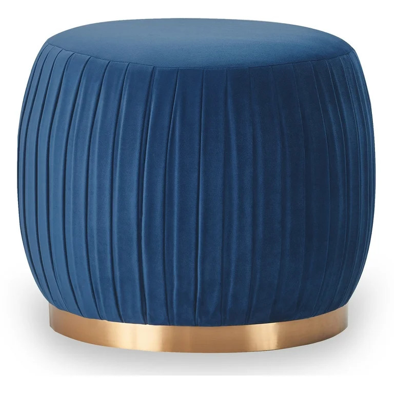 Adore Decor Jolie Modern Pleated Velvet Ottoman in Blue | Walmart (US)