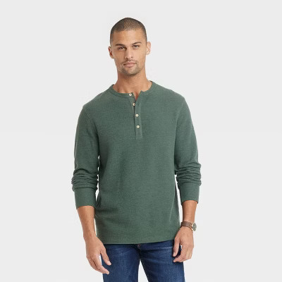 Men's Long Sleeve Textured Henley Shirt - Goodfellow & Co™ | Target