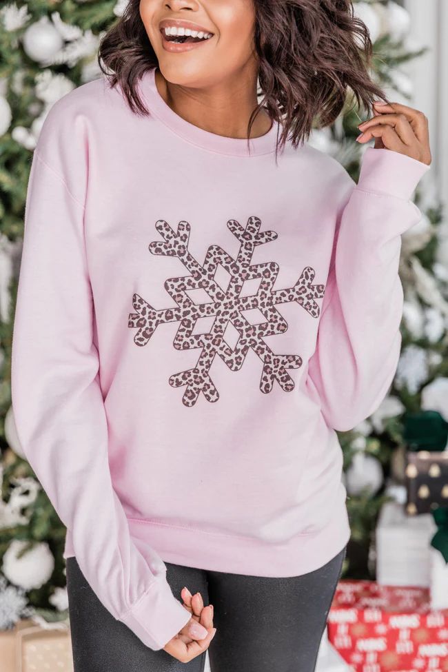 Animal Print Snowflake Graphic Pink Sweatshirt | The Pink Lily Boutique
