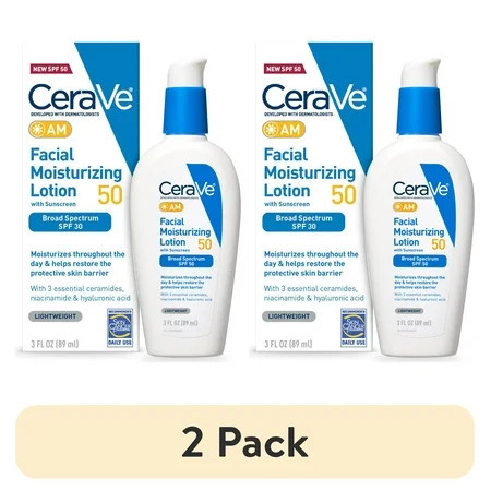 (2 pack) CeraVe AM Moisturizing Face Lotion with SPF 50 Sun Protection for Normal to Oily Skin 3 fl oz | Walmart (US)