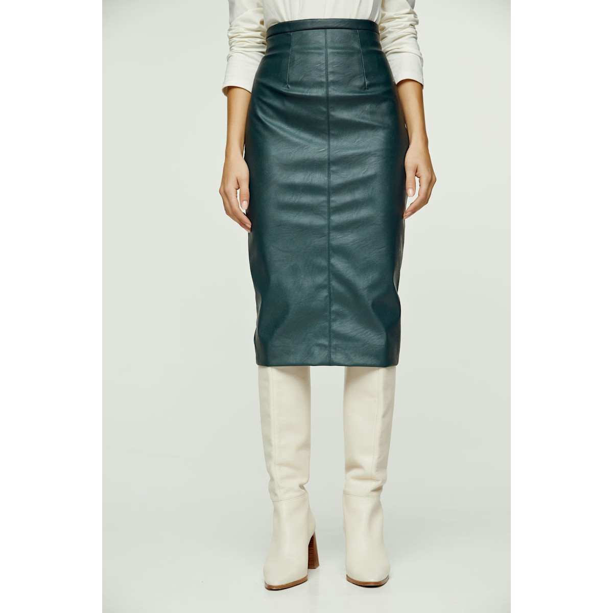 Dark Green Faux Leather High Waist Pencil Skirt | Wolf & Badger (US)