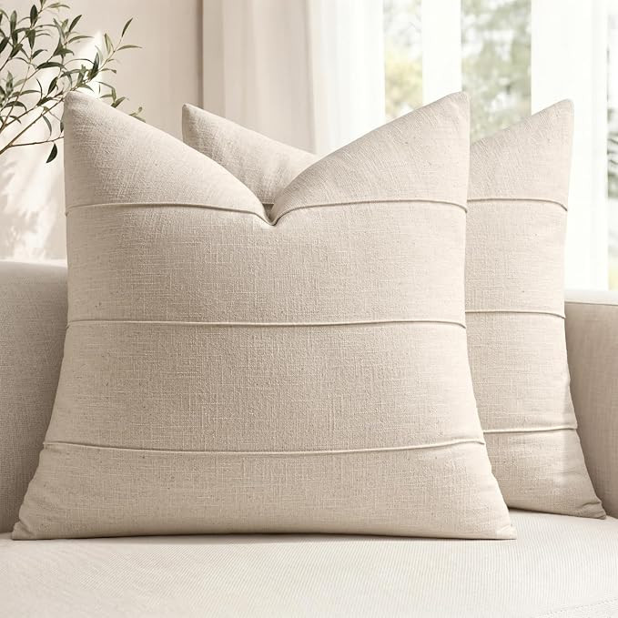 MIULEE Decorative Linen Throw Pillow Covers 20x20 Pack of 2 Striped Accent Cushion Covers Boho Fa... | Amazon (US)