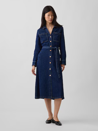 Denim Tie-Belt Midi Dress | Gap (US)
