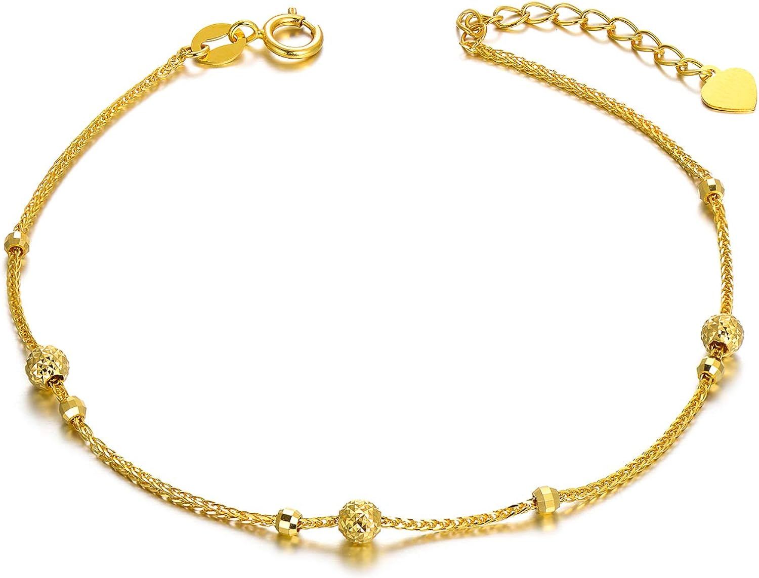 18K Solid Gold Bracelet for Women, Dainty Real Gold Beads Ball Adjustable Chain Bracelet Fine Jew... | Amazon (US)