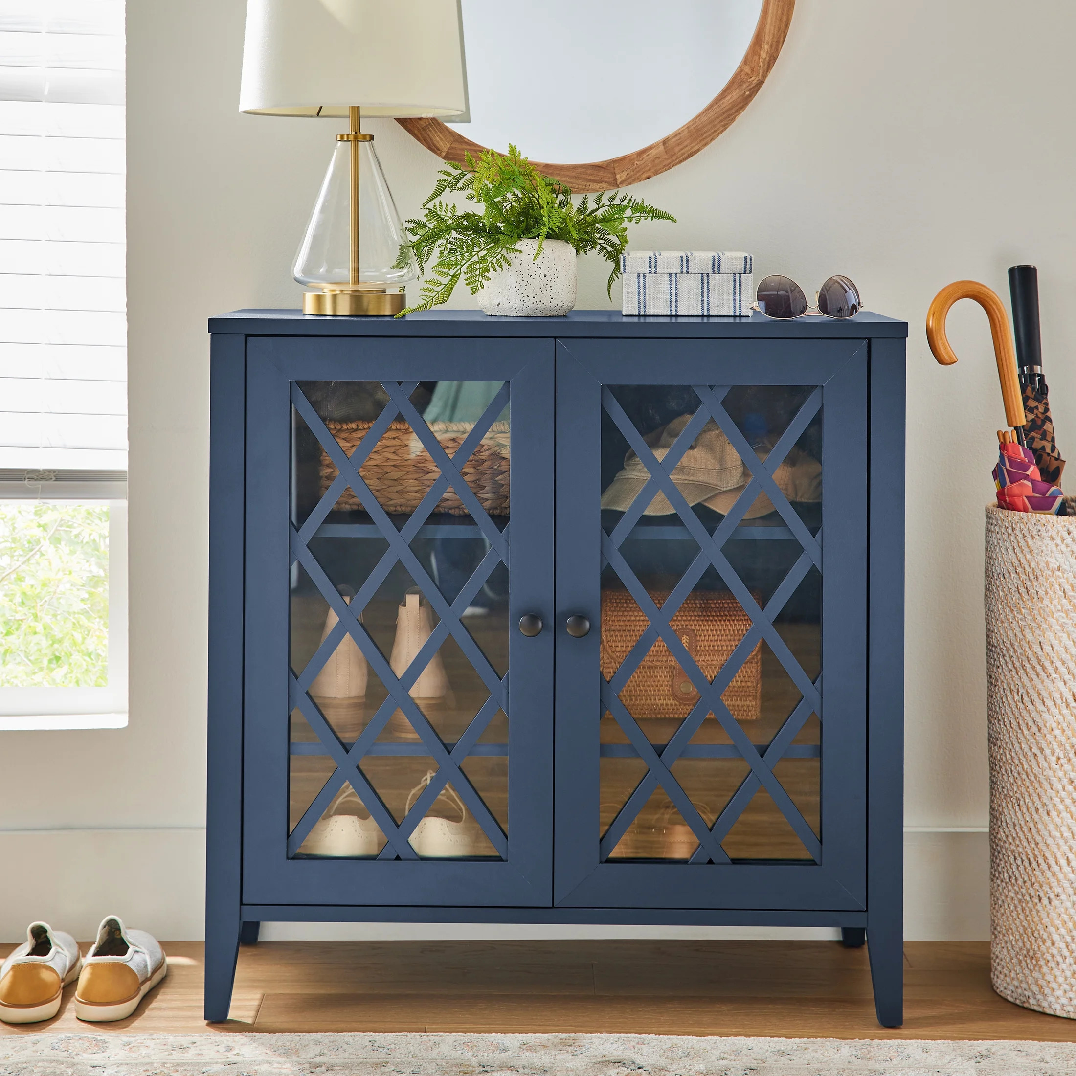 Better Homes & Gardens Trellis Accent Cabinet with Glass Doors, Washed Indigo - Walmart.com | Walmart (US)