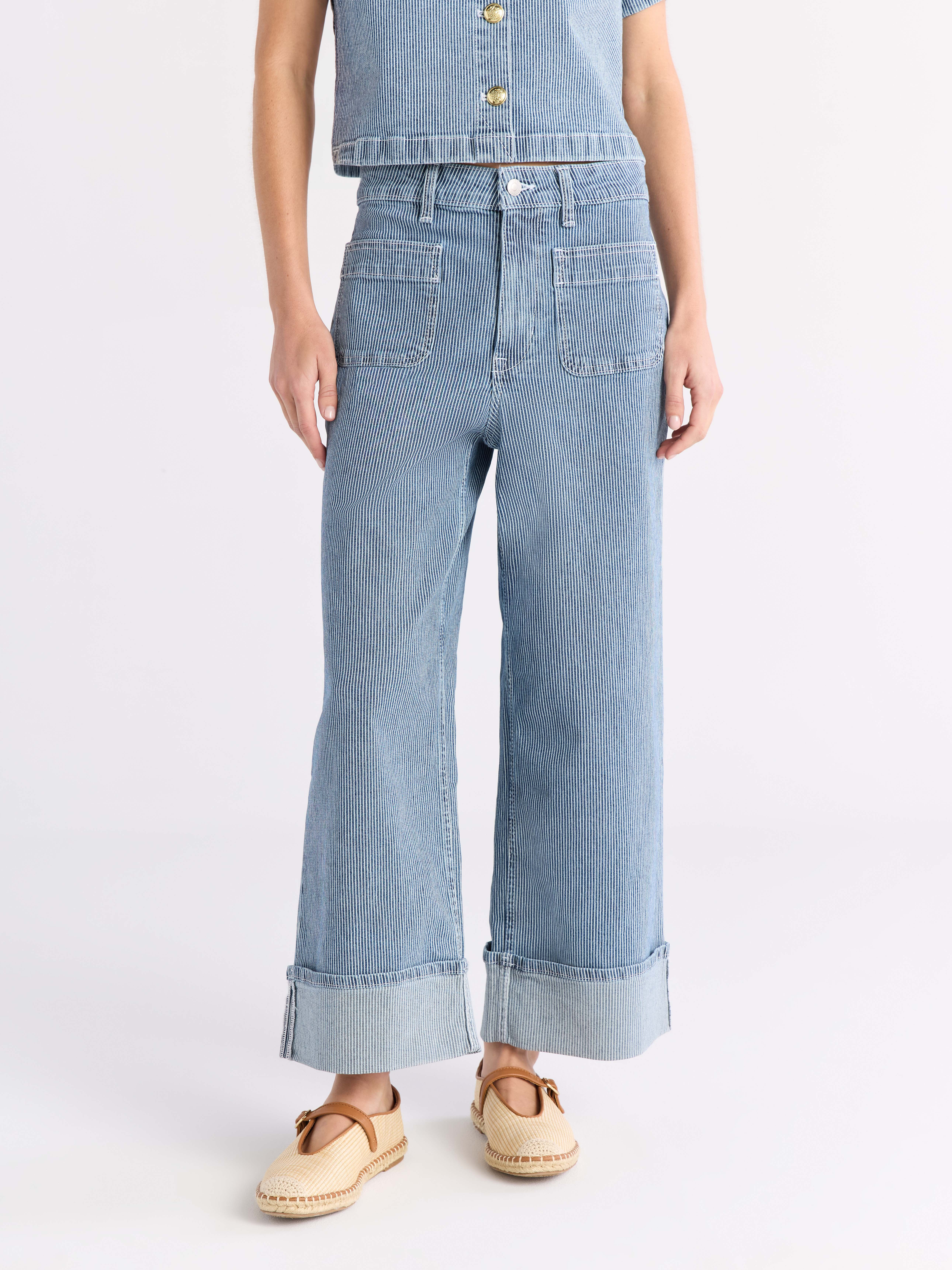 Free Assembly Women’s High Rise Cuffed Jeans with Patch Pockets, 30" Inseam, Sizes 0-28 | Walmart (US)