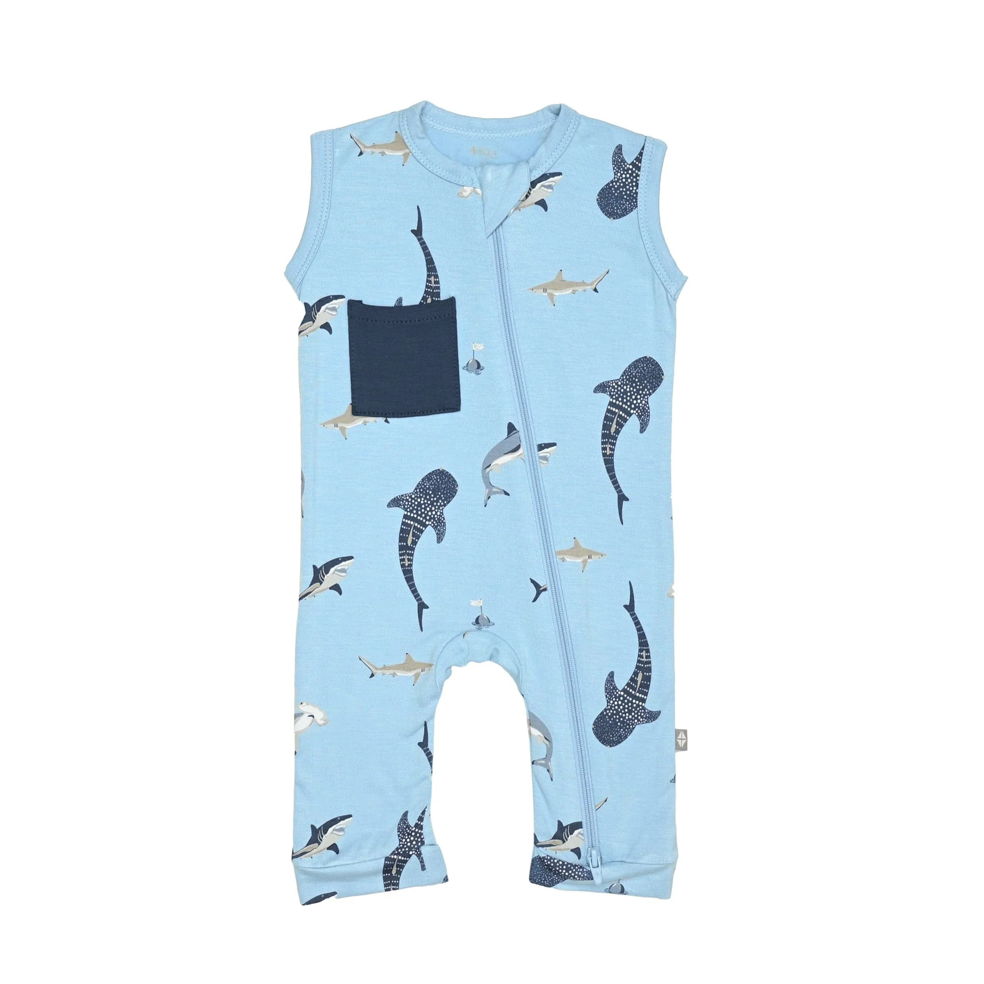 Zipper Sleeveless Romper in Stream Shark | Kyte BABY