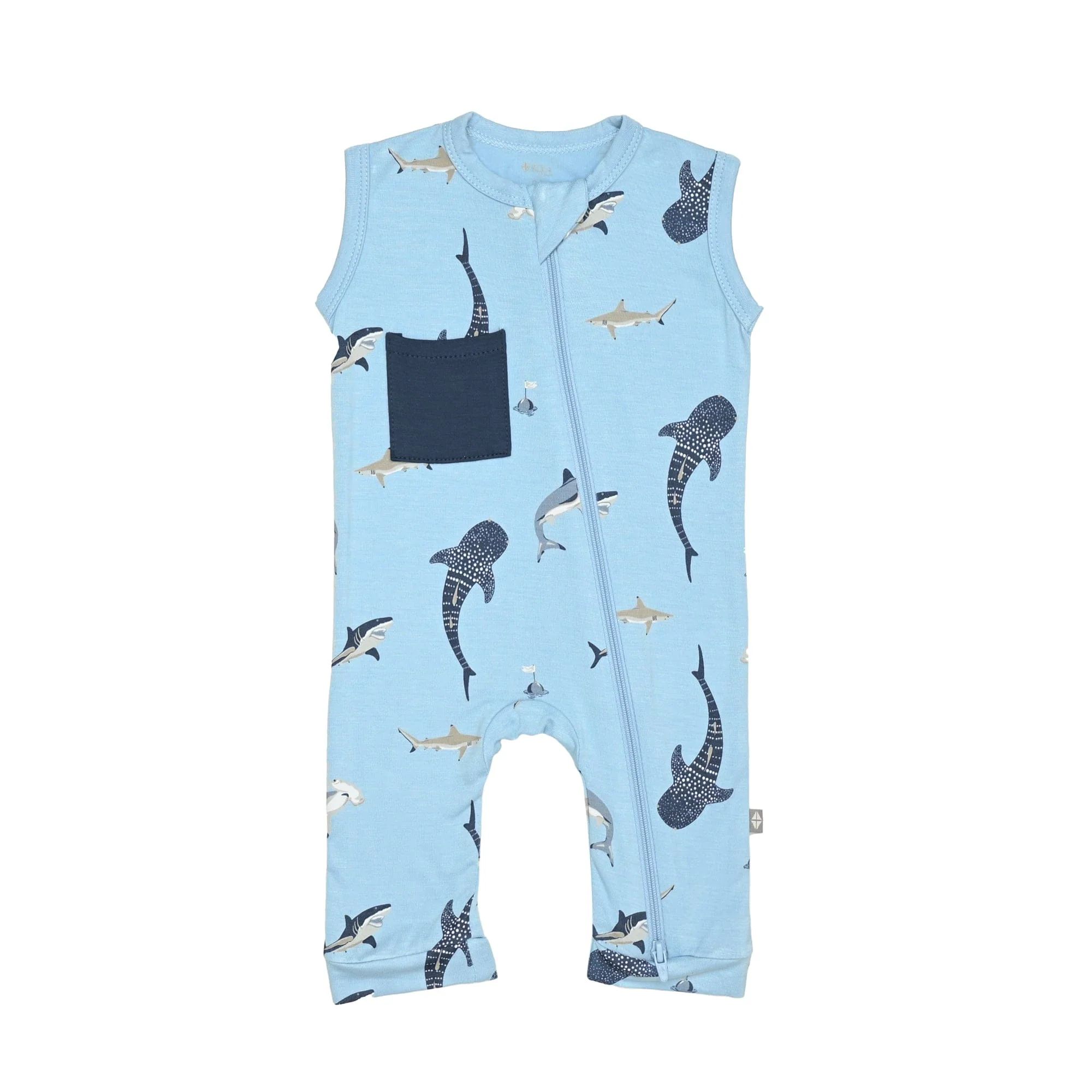 Zippered Sleeveless Romper in Stream Shark | Kyte BABY