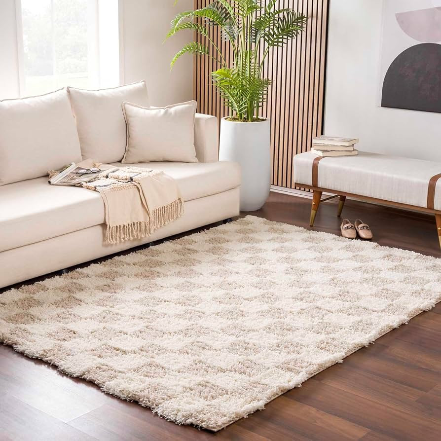 Hauteloom Atira Living Room, Bedroom Area Rug - Contemporary - Plush Pile - Cream,Light Beige - 4... | Amazon (US)