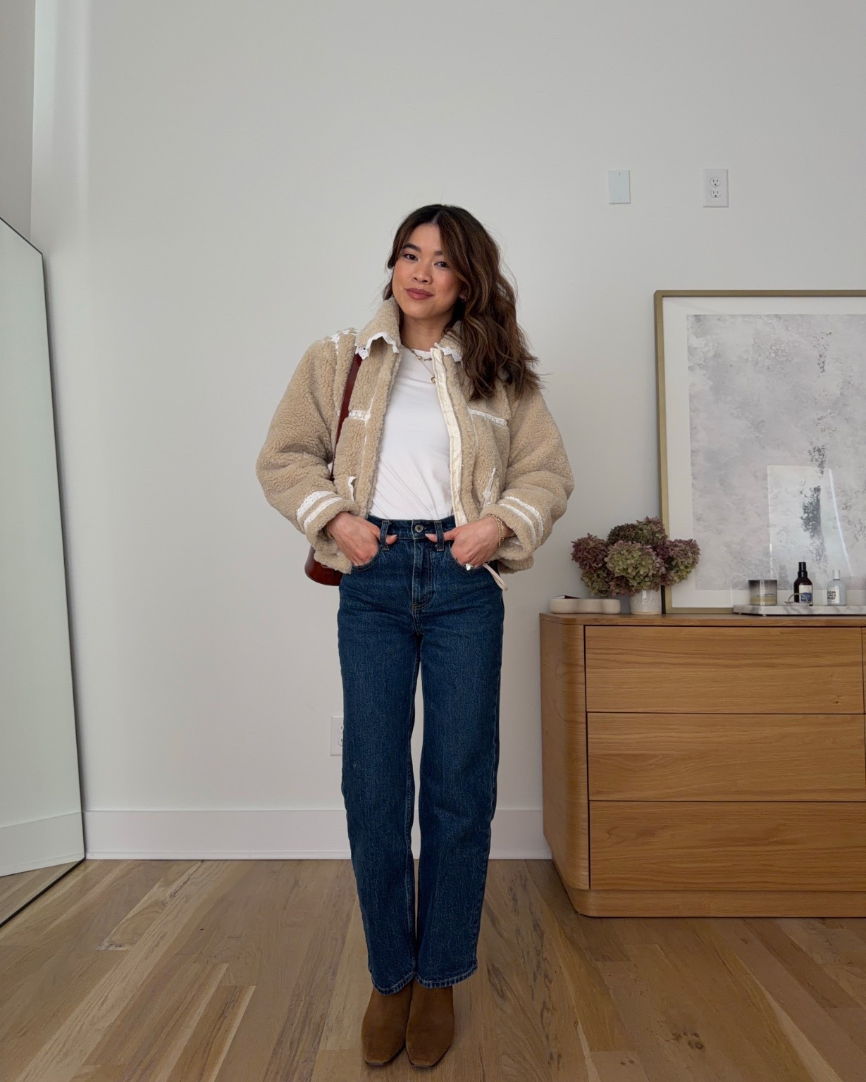 Sizing info: jacket size XS petite, white tee size XS, jeans size 23 extra short in dark wash! 

petite fashion, get dressed with me, outfit inspiration, ootd, nashville outfit, Nashville influencer, petite style, vacation style, casual outfits, mom style, petite pants, winter dress, winter outfit, winter pants, winter outfit inpso, winter outfit idea, winter top, winter style, winter sweater, cozy sweater, cold weather sweater, cold weather outfit, winter bag, winter purse, denim, jeans, jacket, fuzzy jacket, suede boots, suede,  dark wash jeans 

 

#LTKootd #LTKSeasonal #LTKPetite