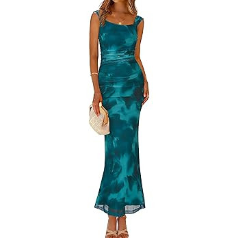 Simplee Womens Summer Wedding Guest Dress Floral Bodycon Mesh Tank Sleeveless Ruched Sexy Party S... | Amazon (US)