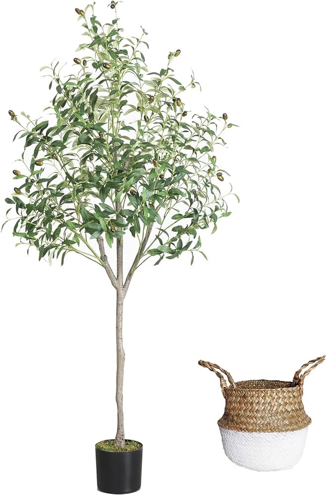 Artificial Olive Tree, 6ft Fake Olive Branch Leaves Plant with Basket, Perfect Faux Topiary Silk ... | Amazon (US)