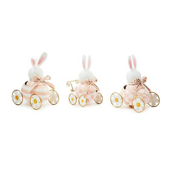 Rosy Meadow Bunnies in Cars Figurines, Set of 3 | MacKenzie-Childs