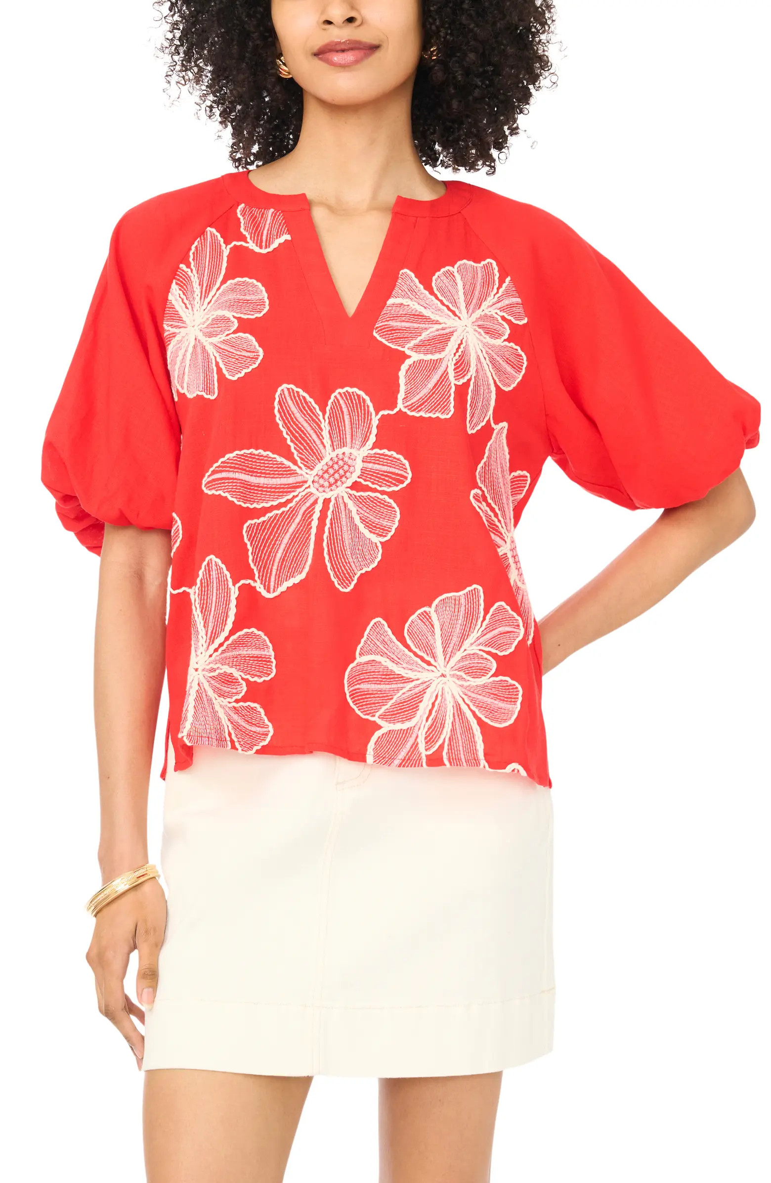 Vince Camuto Puff Sleeve Floral Print Peasant Top | Nordstrom | Nordstrom