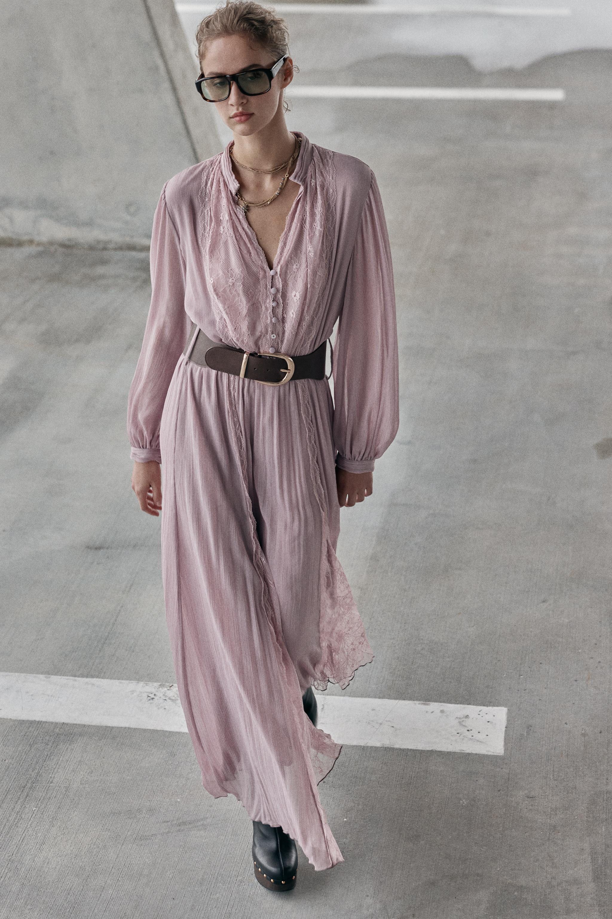 BELTED COMBINATION MIDI DRESS | Zara US