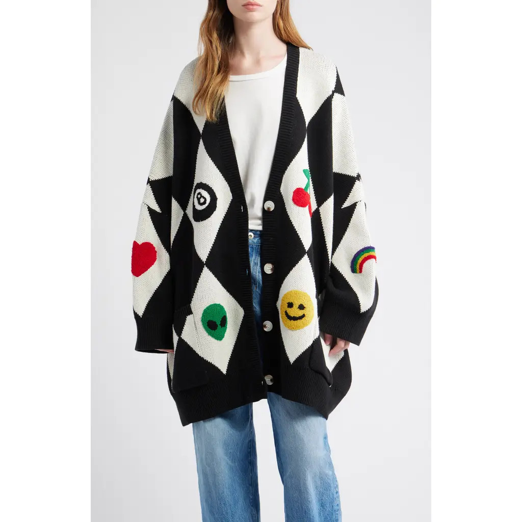 Dressed in Lala Icon Harlequinn Oversize Cardigan in Black/White at Nordstrom, Size Large | Nordstrom