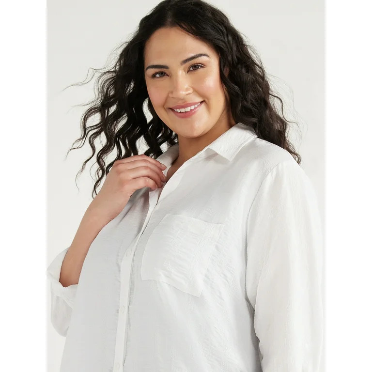 Time and Tru Women's and Women's Plus Shirt Coverup with Long Sleeves, Sizes S-3X | Walmart (US)