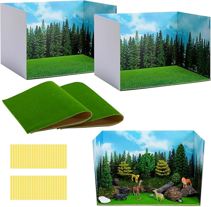 codree 4 Pcs Jungle Style Diorama Box and Fake Grass Decor, Rainforest Diorama Supplies Project B... | Amazon (US)