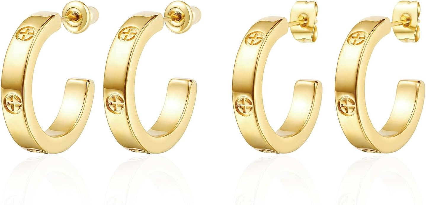 Love Earrings for Women 18k Gold-Plated and Silver 316 Stainless Steel Hoop Earrings, Durable Hyp... | Amazon (US)